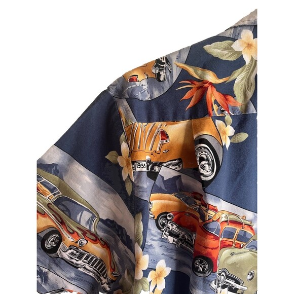 RJC Hawaiian Shirt Men's Small Blue Cars Hot Rod Surf Floral Vintage 90’s - Picture 11 of 14